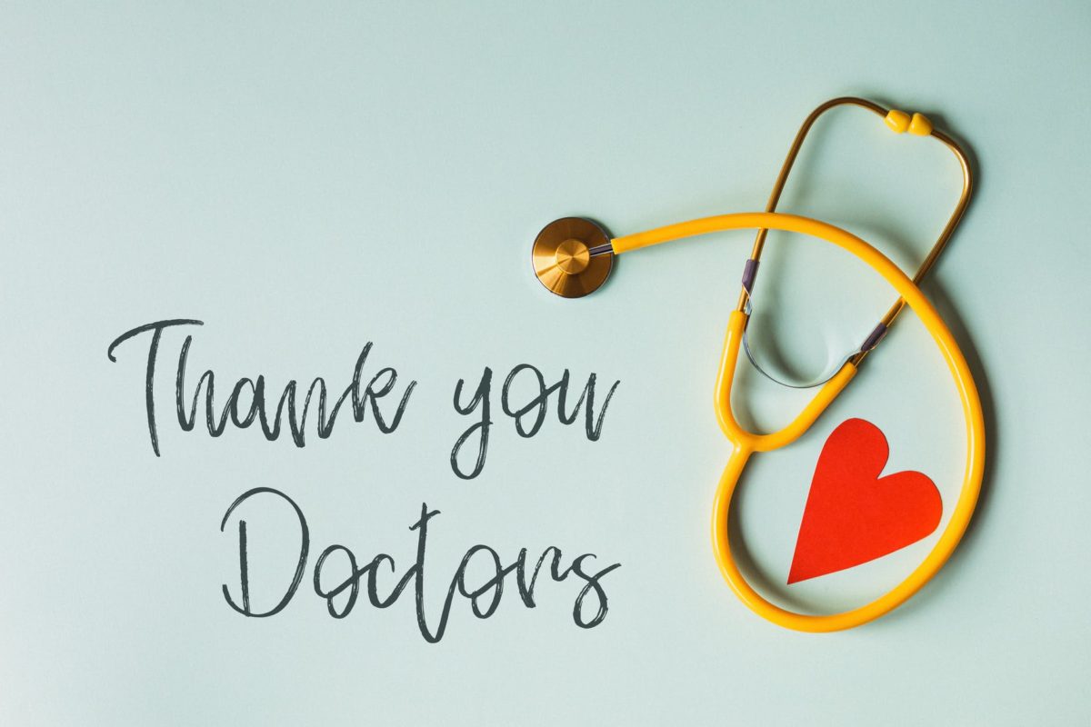 gratitude message for doctors with stethoscope and heart